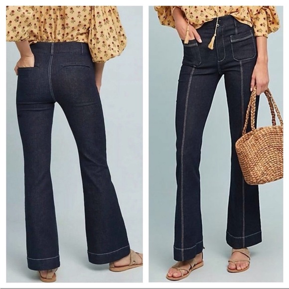 NWT Anthropologie Pilcro High-Rise Flare Jeans Front Seam Detail - Picture 1 of 16